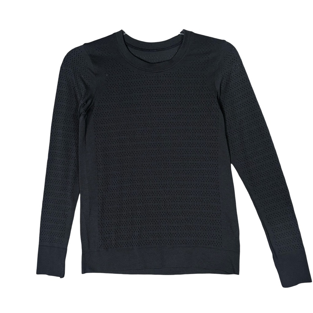 Lululemon Breeze By Top Sz 2 Black Long Sleeve Perforated Vented Running - Picture 2 of 11